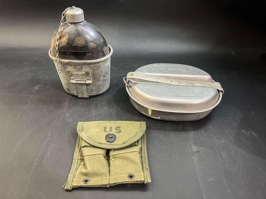 US Military Mess kit, US magazine pouch, and US canteen and cup 