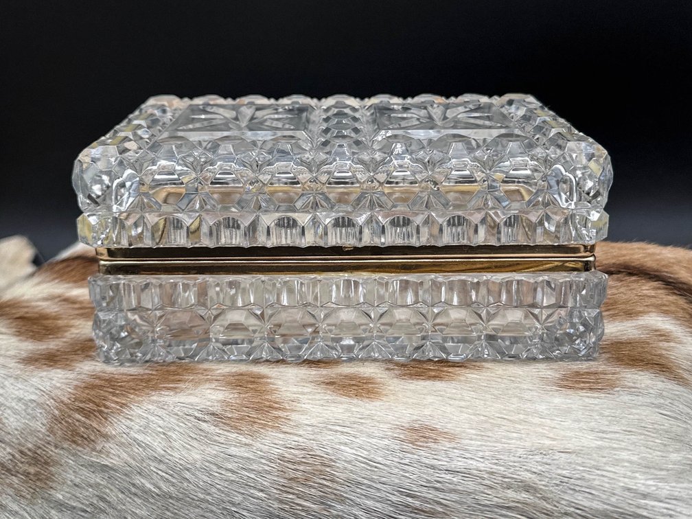 Cut Crystal Heavy French Style Hinged Jewelry Box/Casket