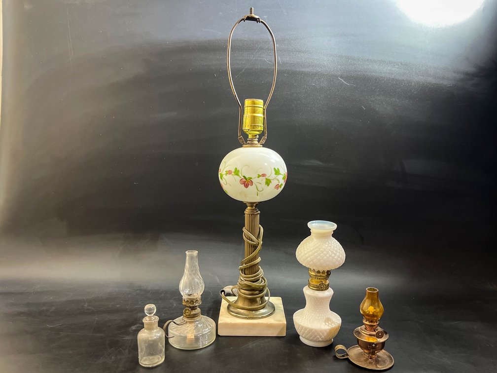 Vintage electric lamp and oil lamps