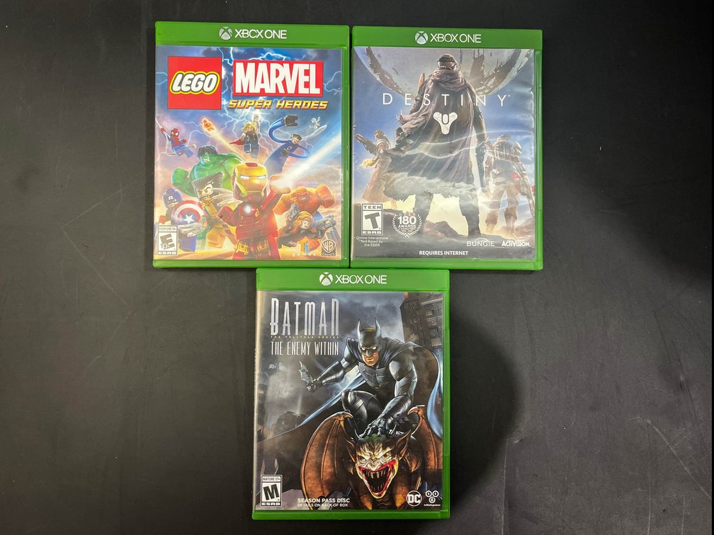 Xbox One games, Lego Marvel Super Heroes, Destiny, and Batman The Enemy Within 
