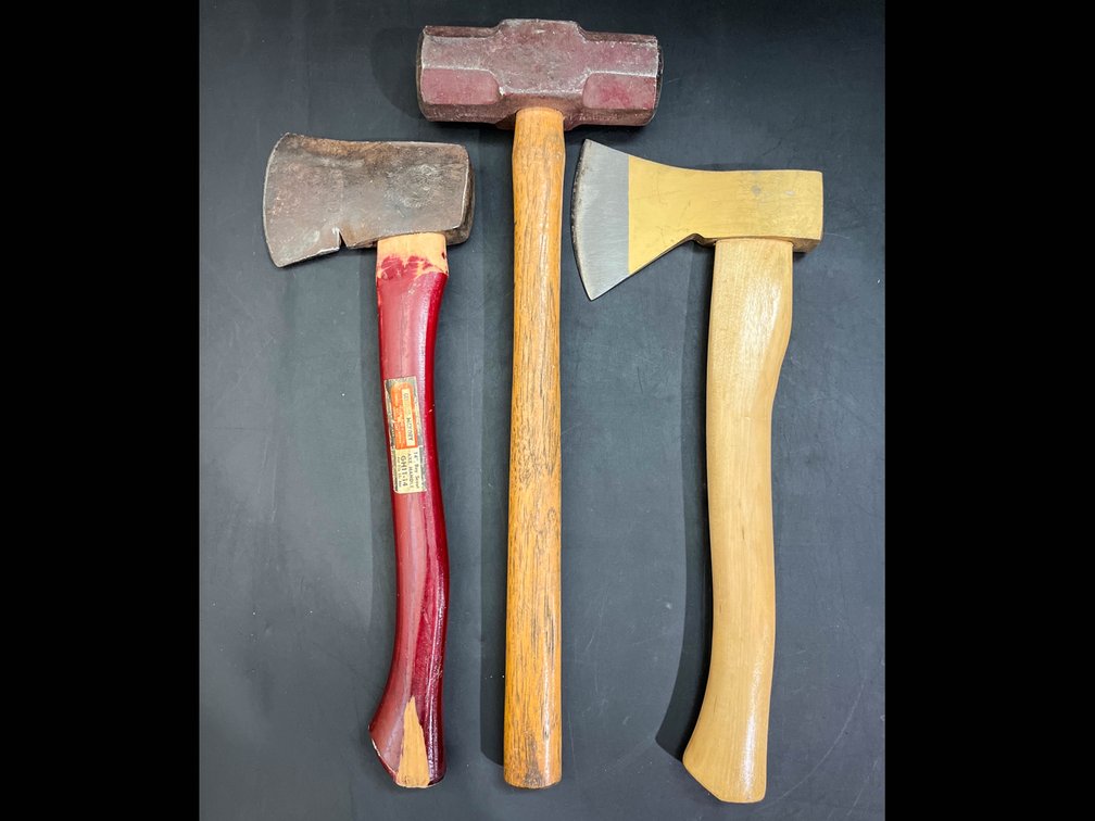 Sledgehammer and two hatchets 