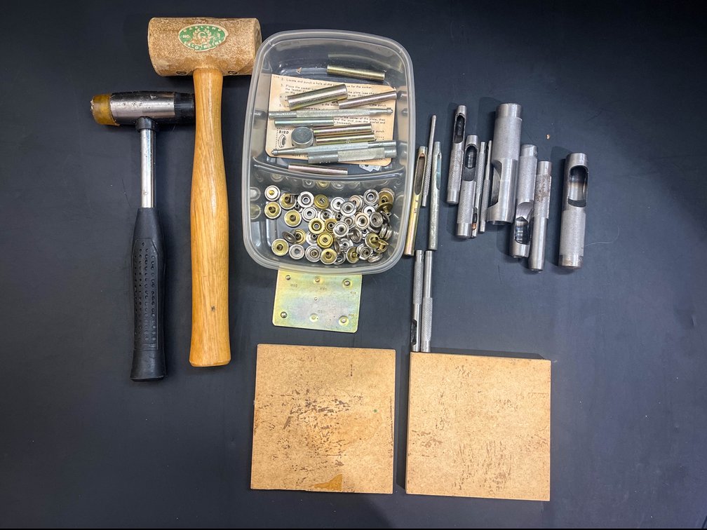 Leathercrafting tools, hole punches, mallets, snap and rivet tools, etc