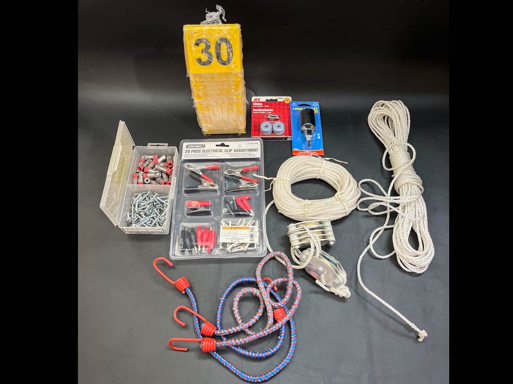 Rope hoist, electrical clips, glides, lamp socket, etc 
