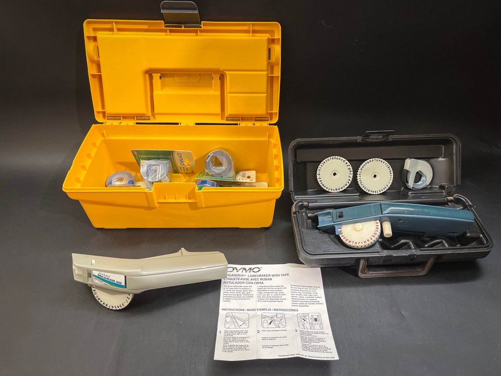 Tool boxes with Dymo Organizer Labelmakers with tape and refills 