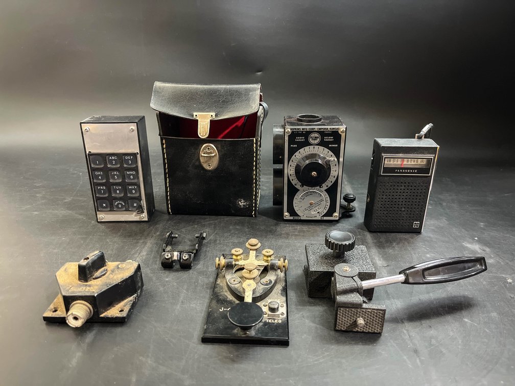 Hopkins MFG Corp model G2 Split Image Transit, J-44 Morse code telegraph key,