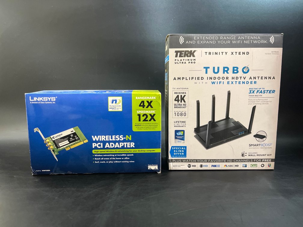 Linksys Wireless-N PCI Adapter, Trinity Xtend Amplified Indoor HDTV Antenna with WiFi Extender
