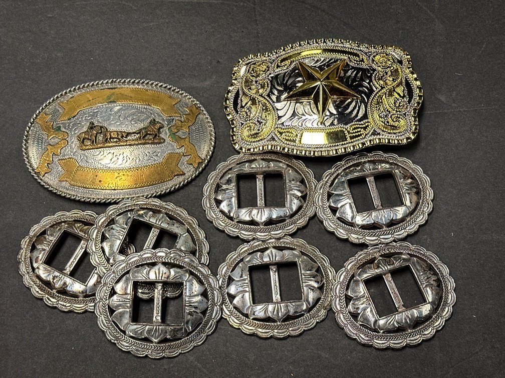 Silver Plated Concho, Alpaca Mex and WMG Belt Buckles
