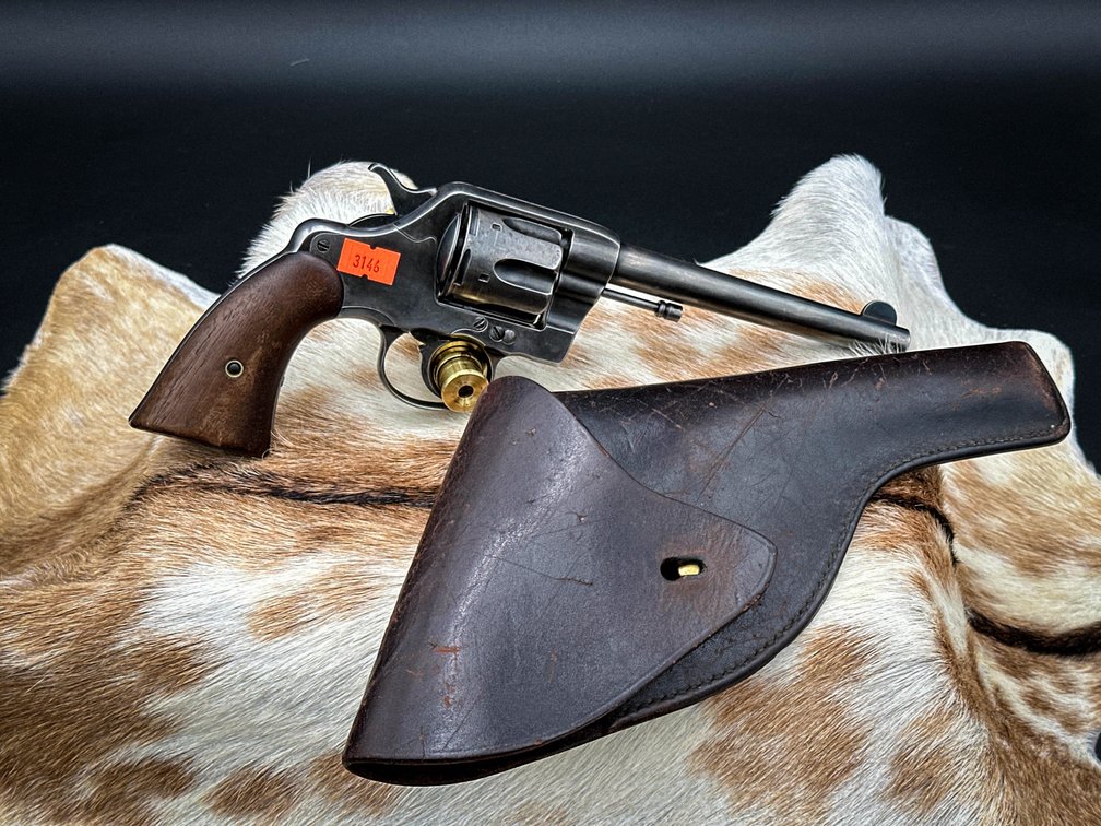 Colt US Army Model 1894 38 Caliber, double action, RAC proof marks, leather Calvary holster