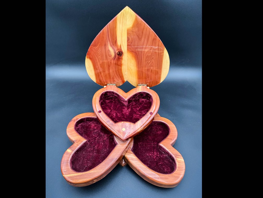 Wooden carved Jewelry box 7” tall