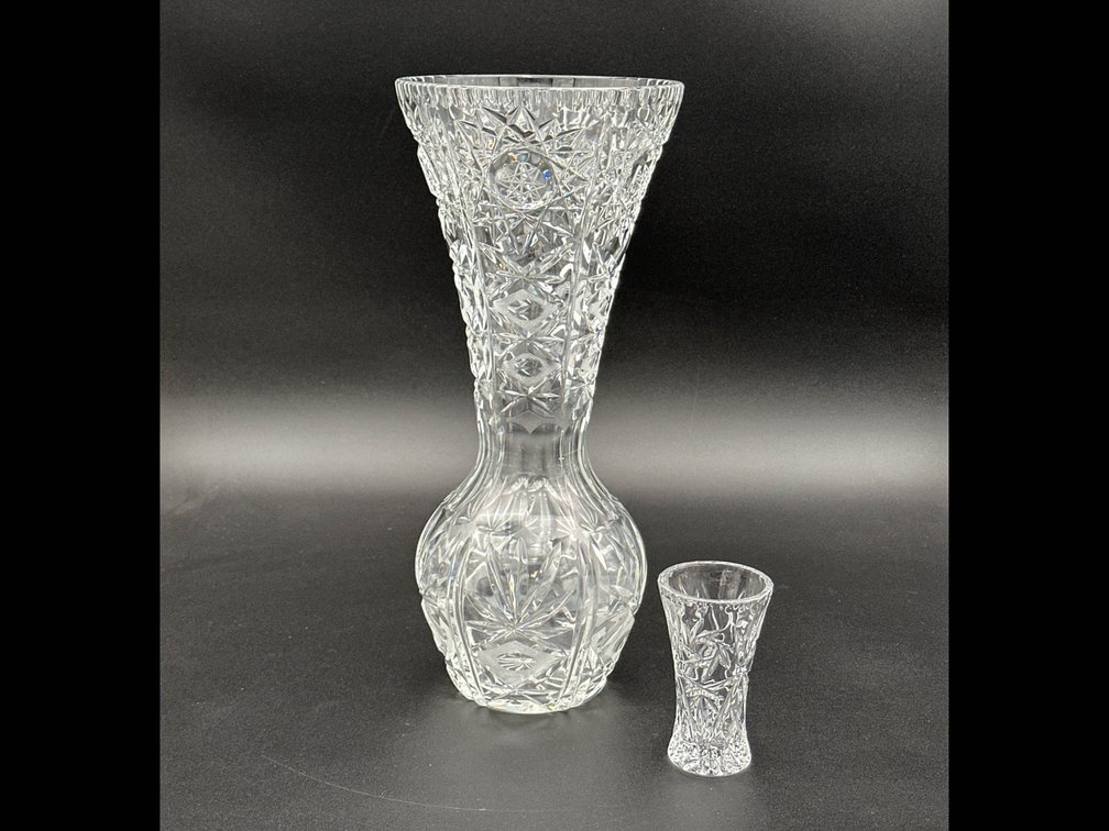 Bohemian Crystal Large 14” “Czech Republic” Vase & Small 4” Lenox Crystal Vase 