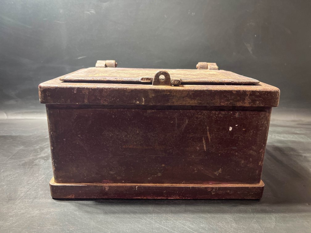 antique Wells Fargo stagecoach strongbox, likely from the 1800s