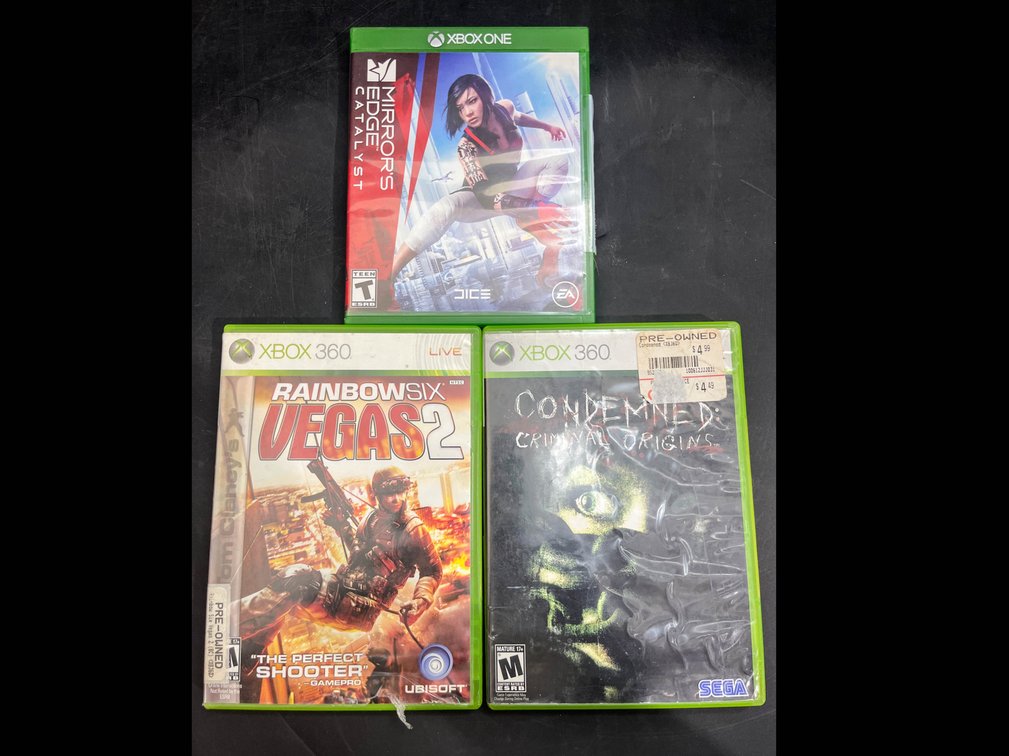 Xbox 360 games, RainbowSix Vegas2, Condemned Criminal Origins, and Xbox One 