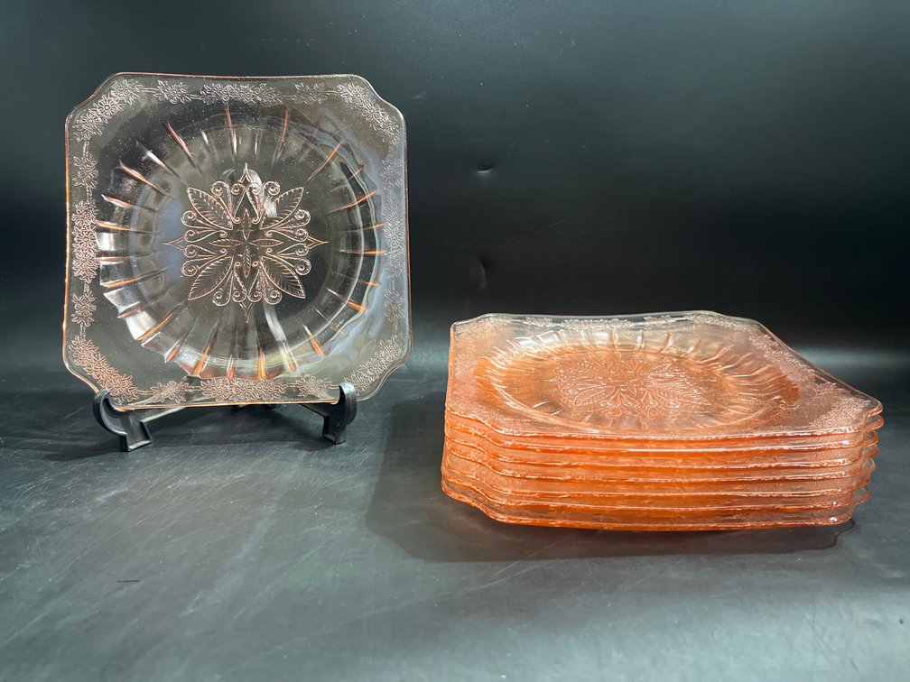 Jeanette Adam pink depression glass 7.5”plates