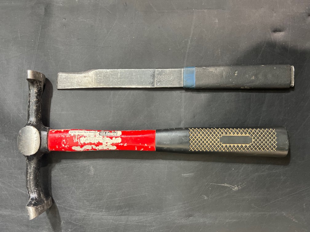 Door skin hammer, and chisel
