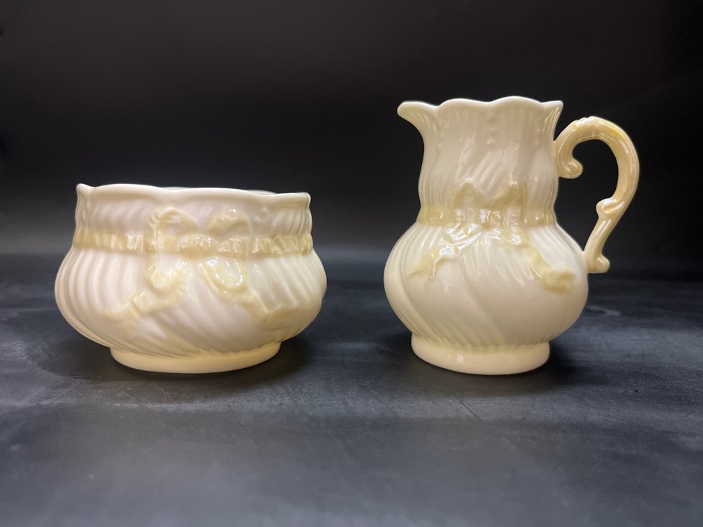 Belleek Ireland porcelain sugar bowl and Creamer 