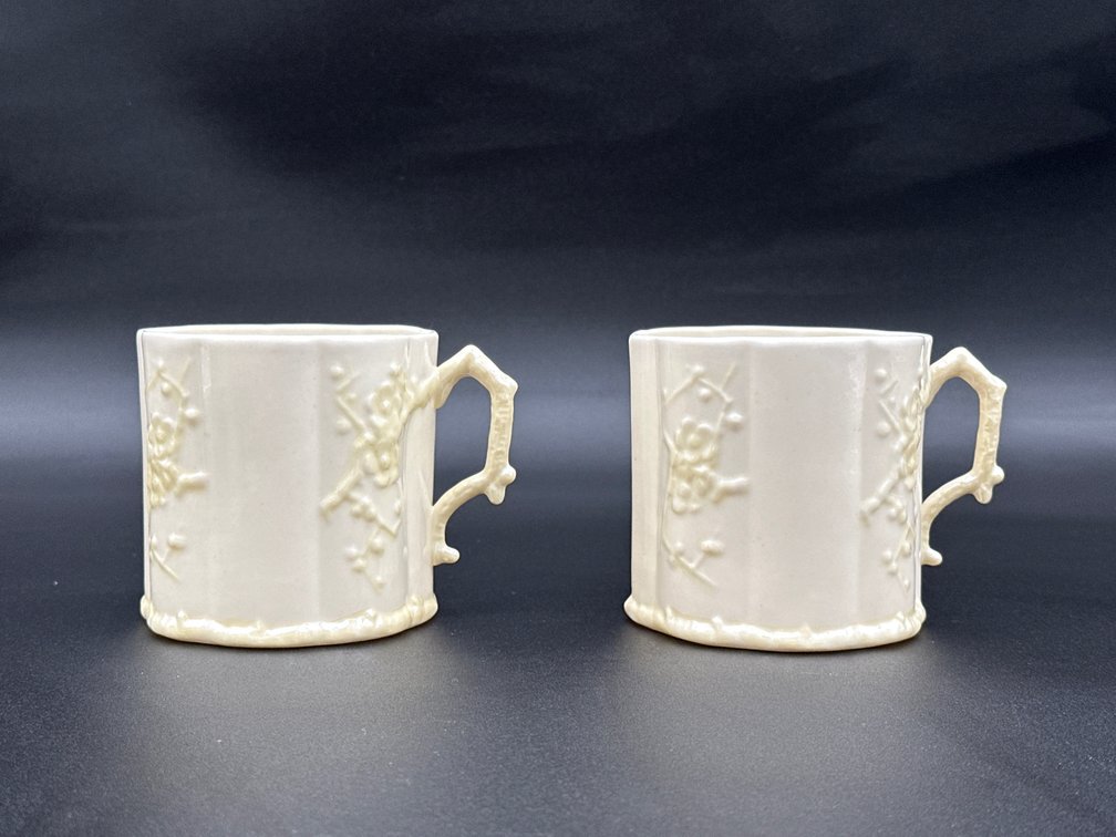 2- Belleek (Ireland) White & Yellow Thorn Porcelain Coffee Cup
