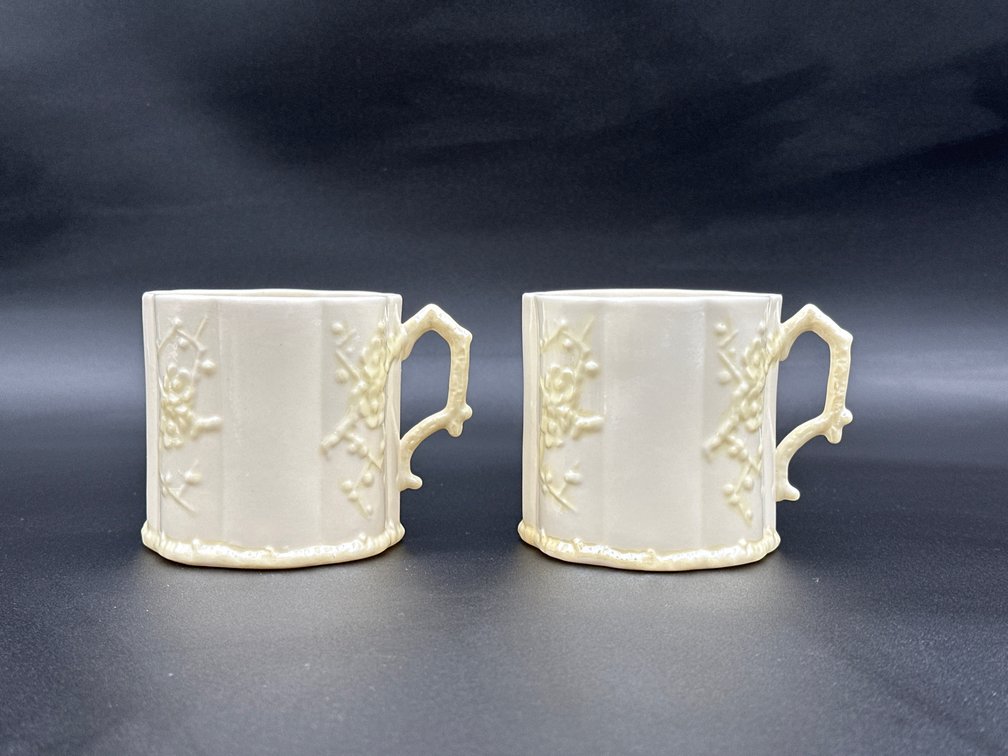 2- Belleek (Ireland) White & Yellow Thorn Porcelain Coffee Cup