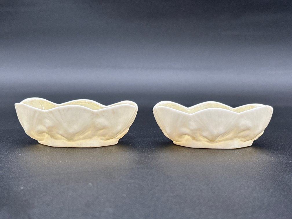 2- Belleek (Ireland) Porcelain Shamrock Open Salt Cellar