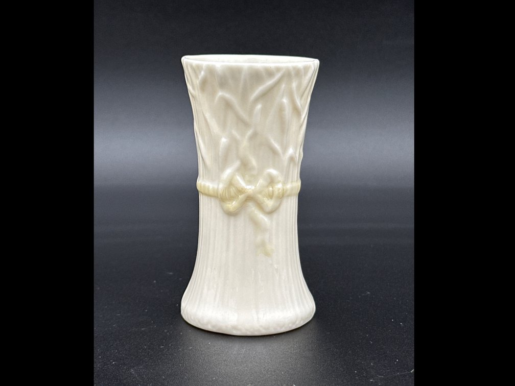 Belleek Ceramic Vase Cream Color with Yellow Ribbon