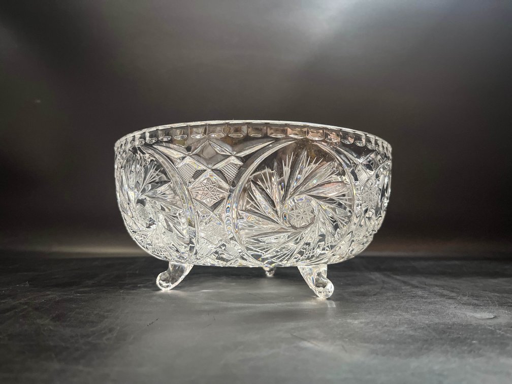 Vintage Crystal footed bowl Star of David Design