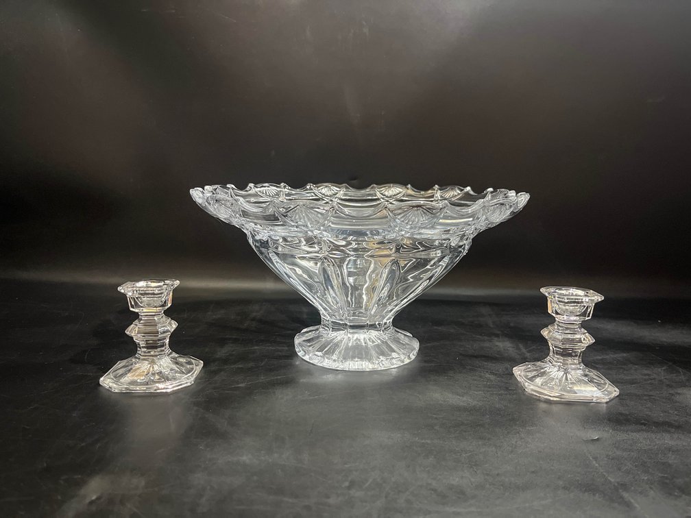 Shannon Crystal Irish footed bowl, Pair Mikasa Crystal Taper Holders