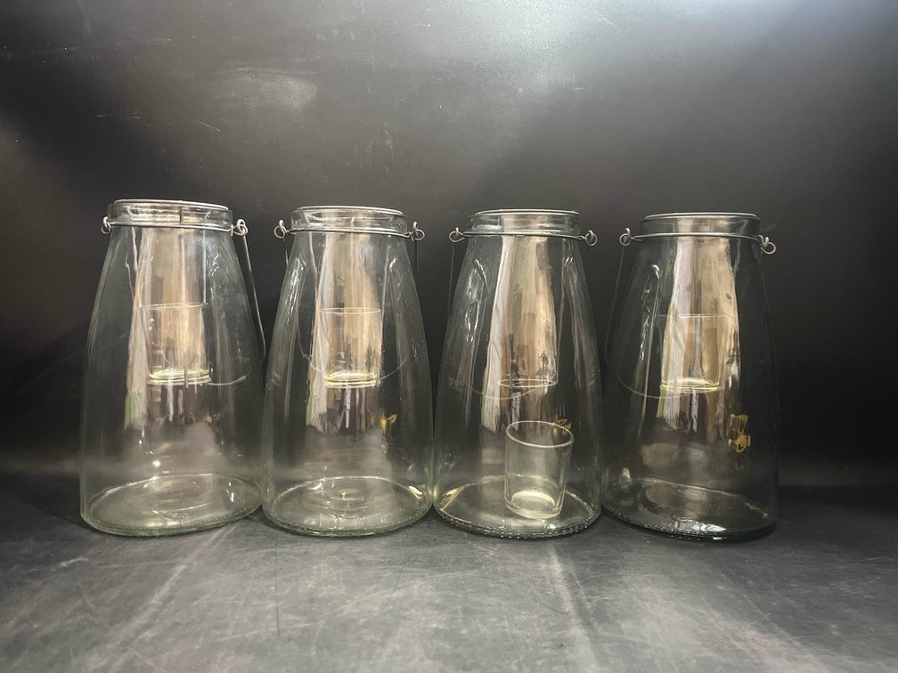 Four 10.5” glass lanterns