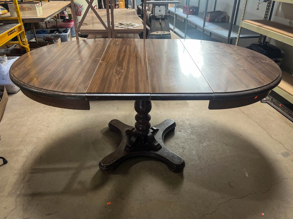 Wooden table 32” tall width With leaves 68” Without leaves 44”