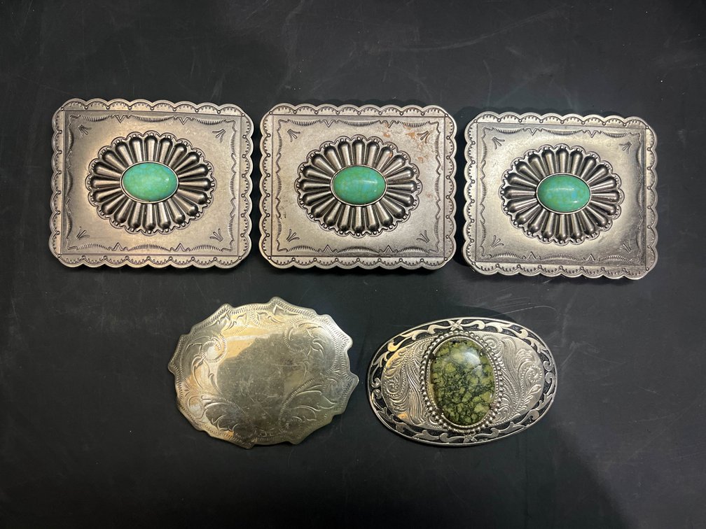 Collection of Five Silver Toned Belt Buckles