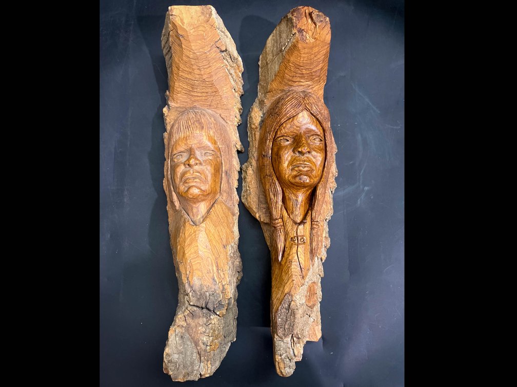 Willard Morin Wooden Sculptures of Native American Faces