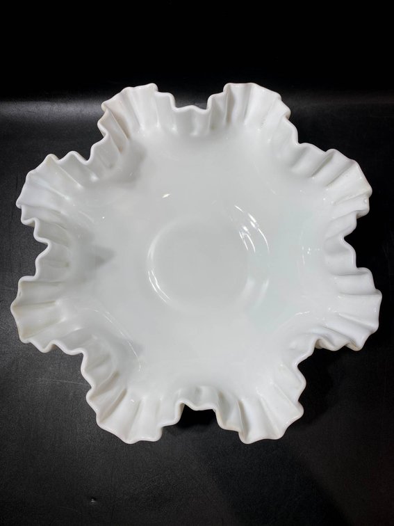 Fenton White Hobnail Ruffled Edge Bowl