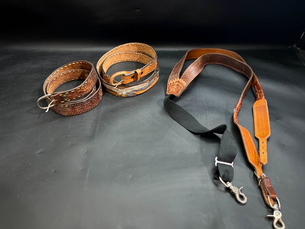Leather Suspenders Size 46 and Tooled Leather Belts