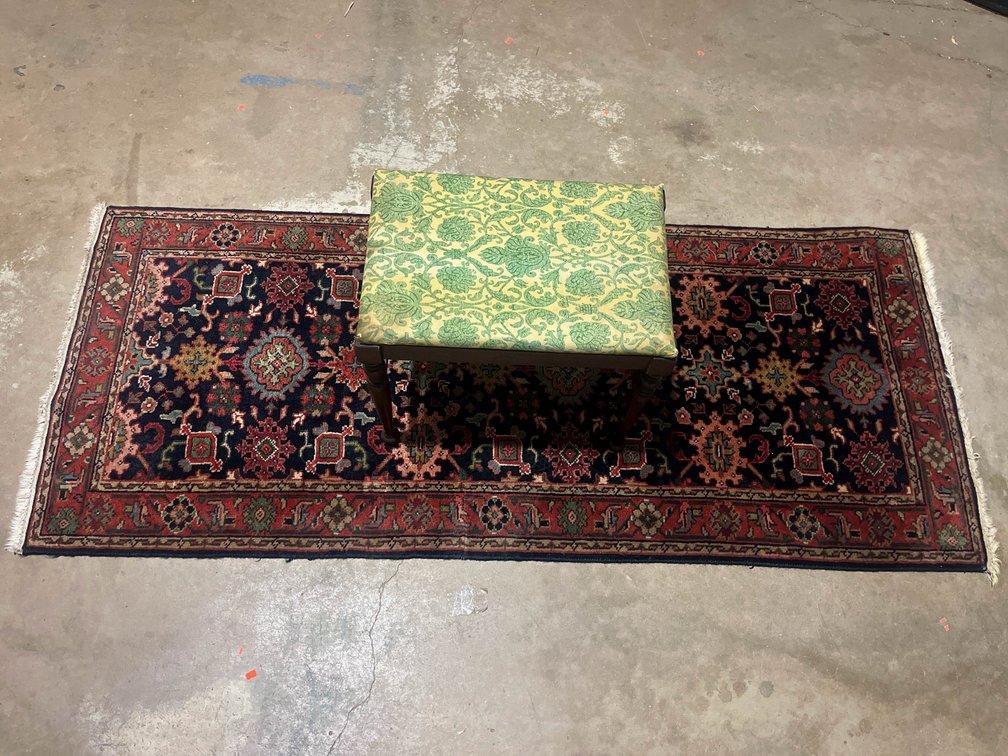 Handwoven Persian-Style Rug, 72' x 31', with Wooden Bench 19”x12.5”x17.5”