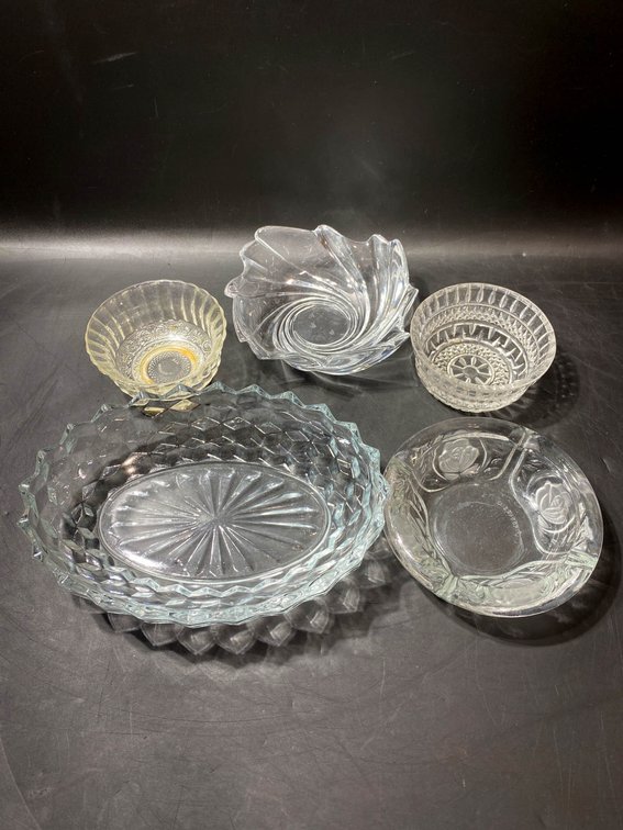 Assorted Clear Patterned Crystal and Glass Bowls/Trays