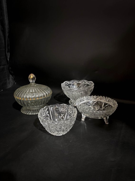Collection of Four Clear Cut Glass Bowls