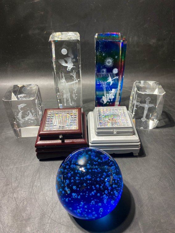 Lot of Glass Sculptures with Illuminated Bases