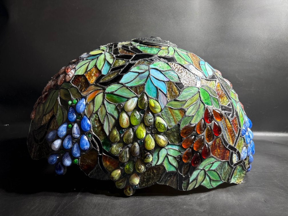 Stained Glass Lamp Shade with Floral and Fruit Motif