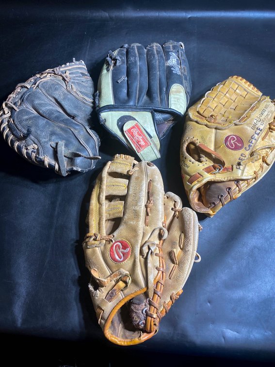 Lot of Four Baseball and Softball Gloves by Rawlings and Others