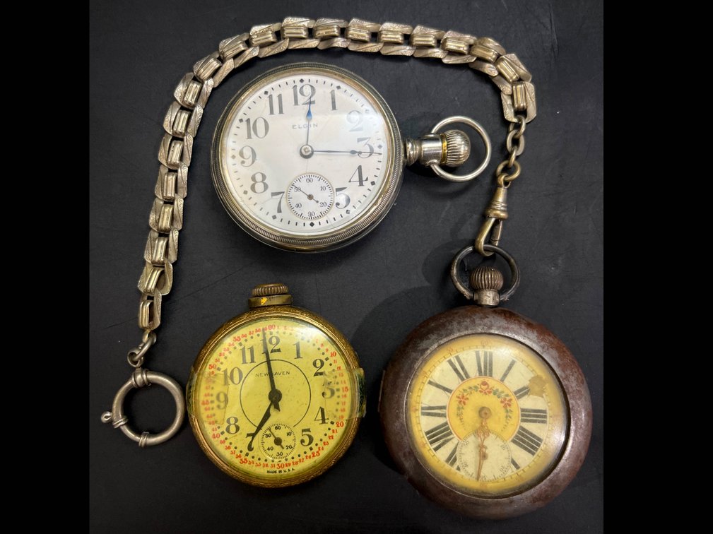 Three Pocket Watches Including Elgin and New Haven