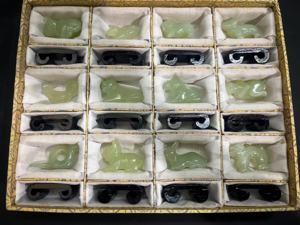 Carved Jade Chinese Zodiac Figurines, Set of 12