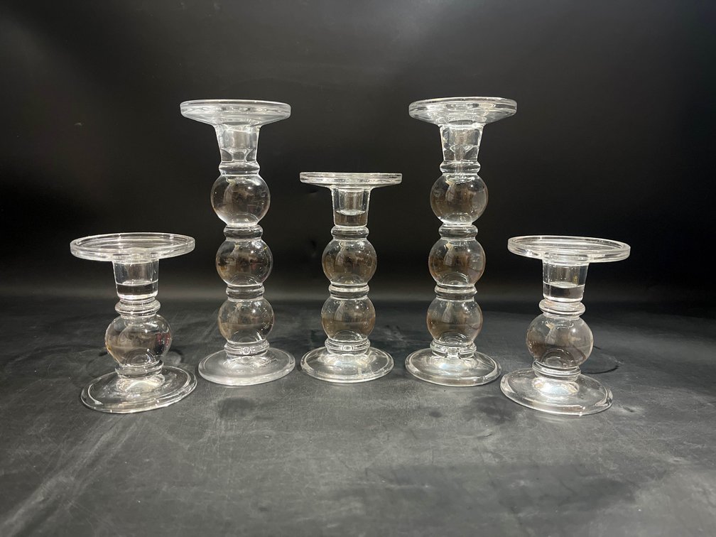 Clear glass candlesticks 9.3”, 7”, and 5”