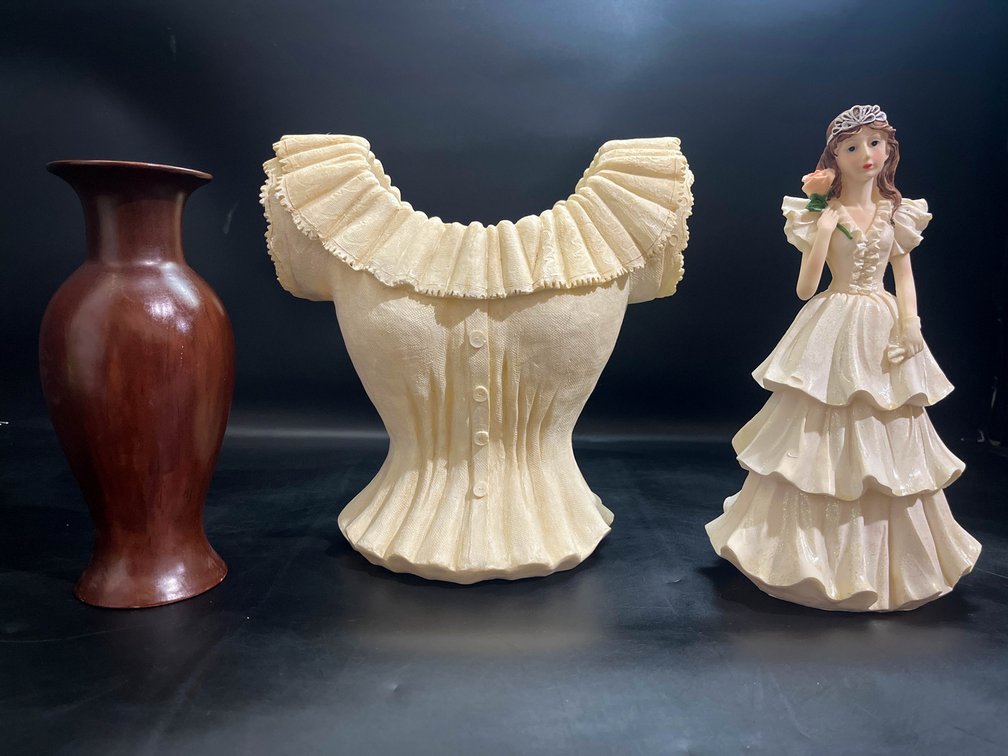 Bodice Planter, Princess Figurine, and 10” ceramic vase