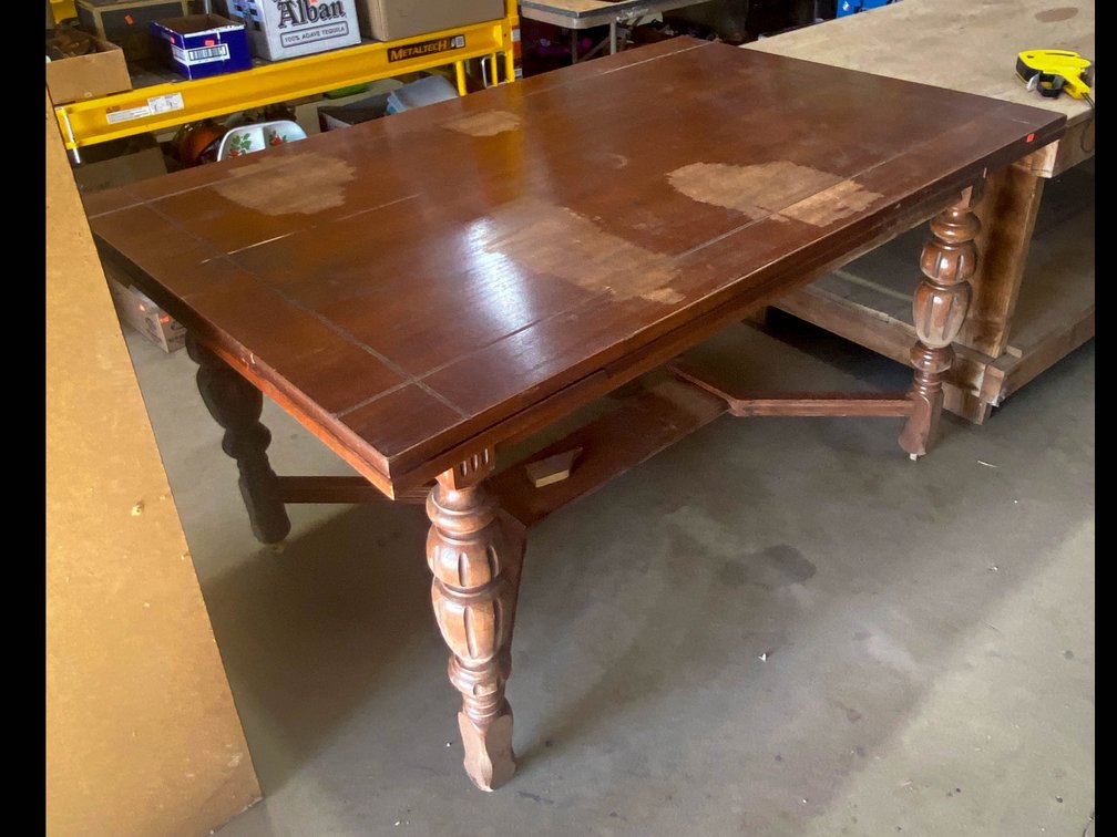 Wood table on wheels 60” x 38” x 32”
