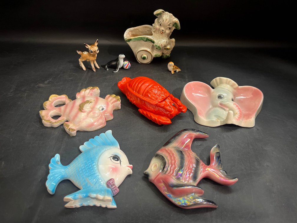Ceramic planter, trinket box, Figurines, and wall decor 
