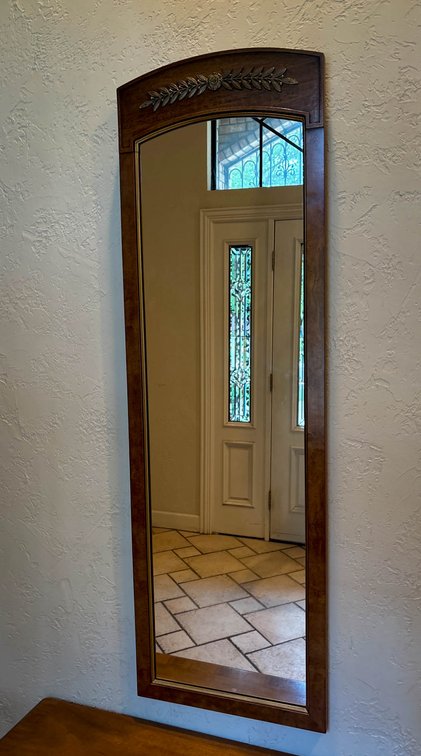 Wall Mirror With Wooden Frame and Metal Laurel Detail