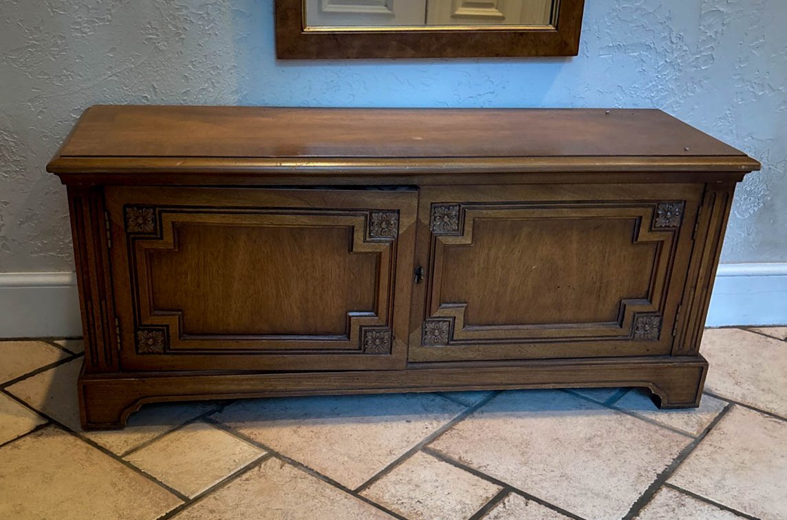 Wooden Storage Bench With Carved Detailing