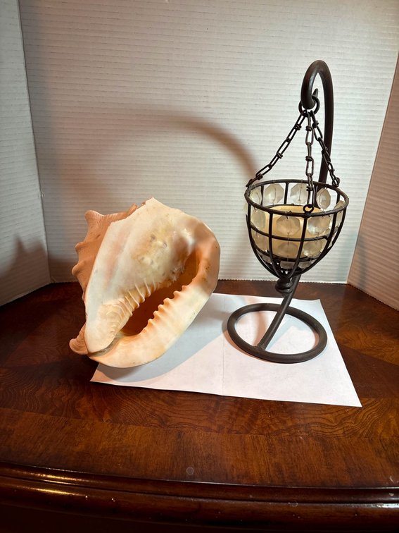 Large Seashell and Metal Hanging Candle Holder With Rocks