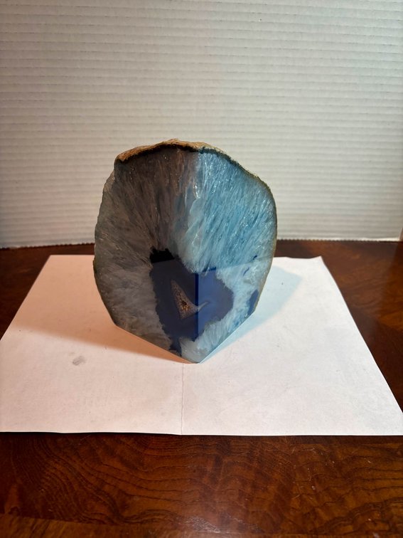 Polished Blue Agate Geode Slice with Natural Back