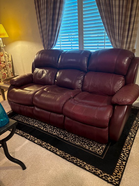 Burgundy Leather Manual Reclining Sofa