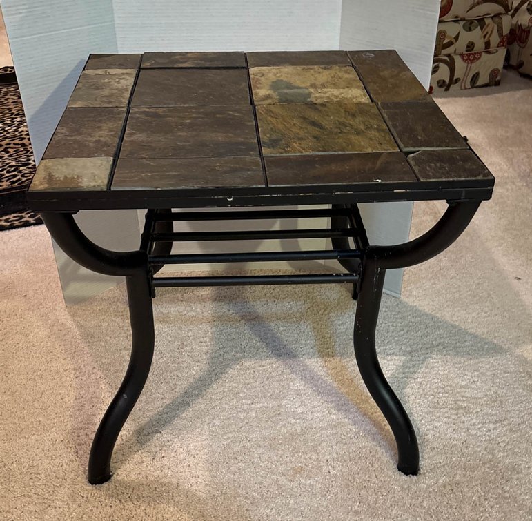 Square Slate Tile Top Accent Table with Metal Frame