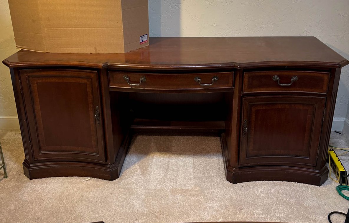 Wood Office Desk With Storage, Power Outlet, And USB Ports